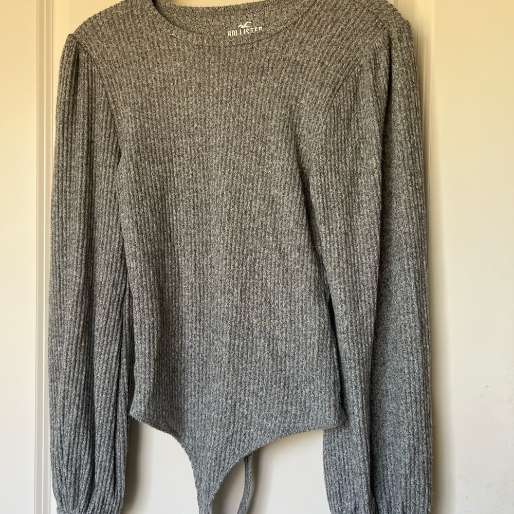 Hollister Grey Long Puff Sleeve Bodysuit